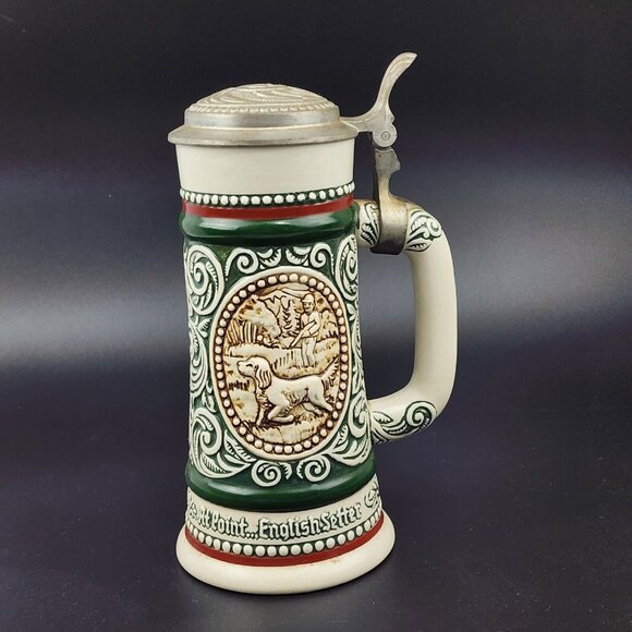 Vintage 1978 Avon Fishing Lidded Beer Stein Mug Rainbow Trout Hunting Dog - Picture 4 of 8